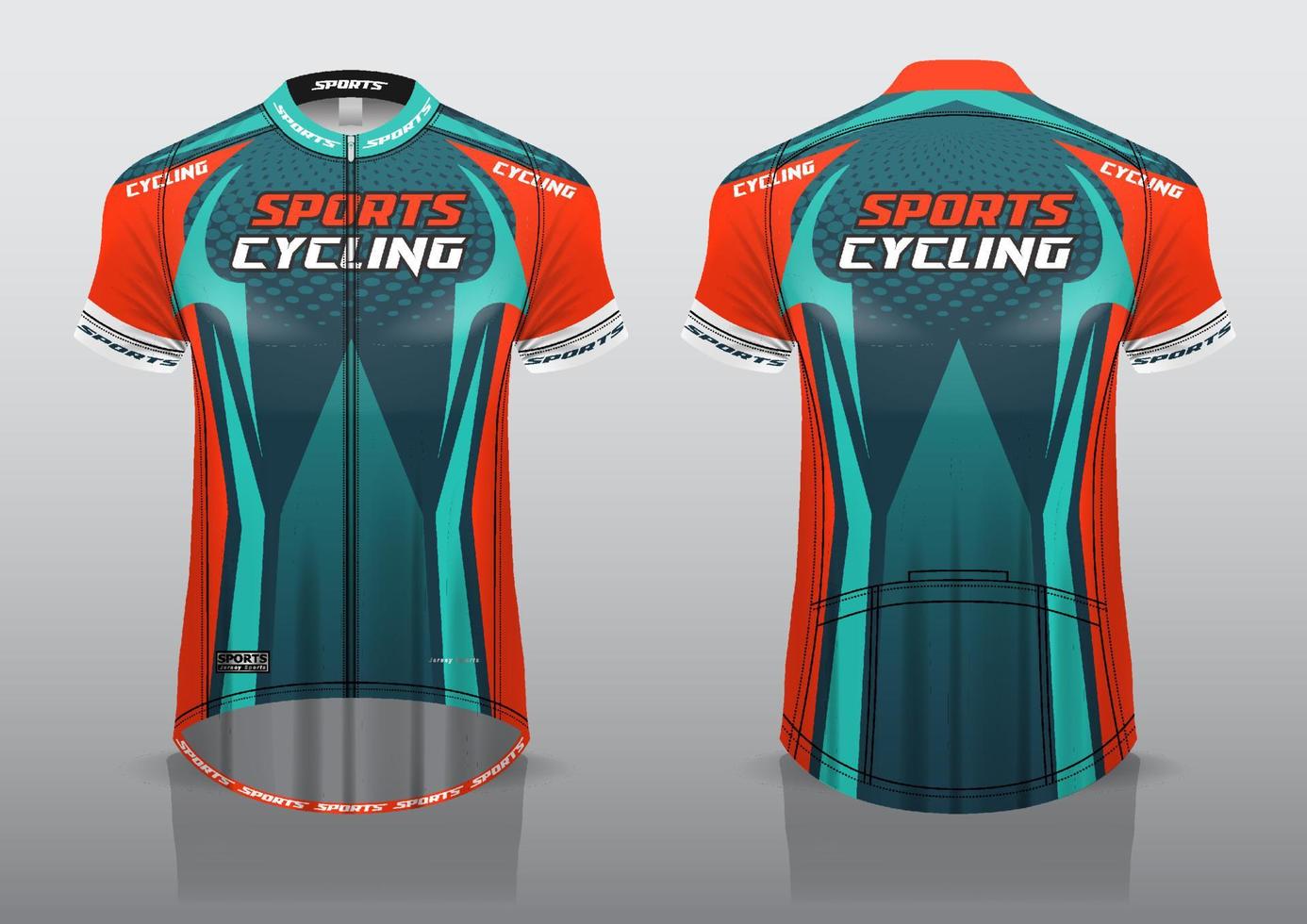 diseño de camiseta para ciclismo, vista de camiseta delantera y trasera, uniforme elegante y fácil de editar e imprimir, uniforme del equipo de ciclismo vector