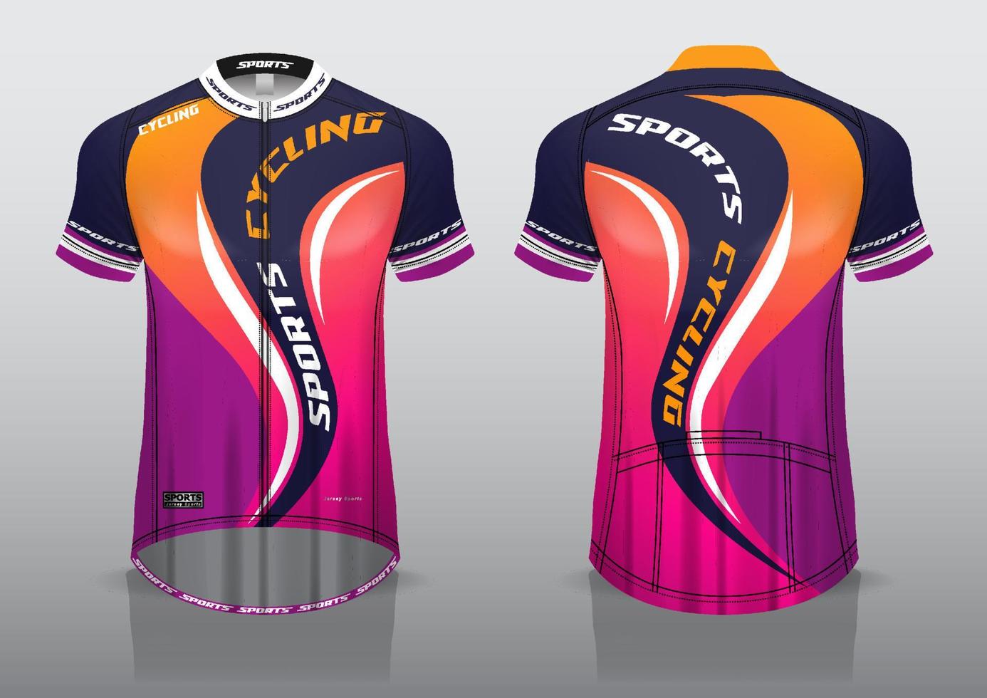 diseño de camiseta para ciclismo, vista de camiseta delantera y trasera, uniforme elegante y fácil de editar e imprimir, uniforme del equipo de ciclismo vector