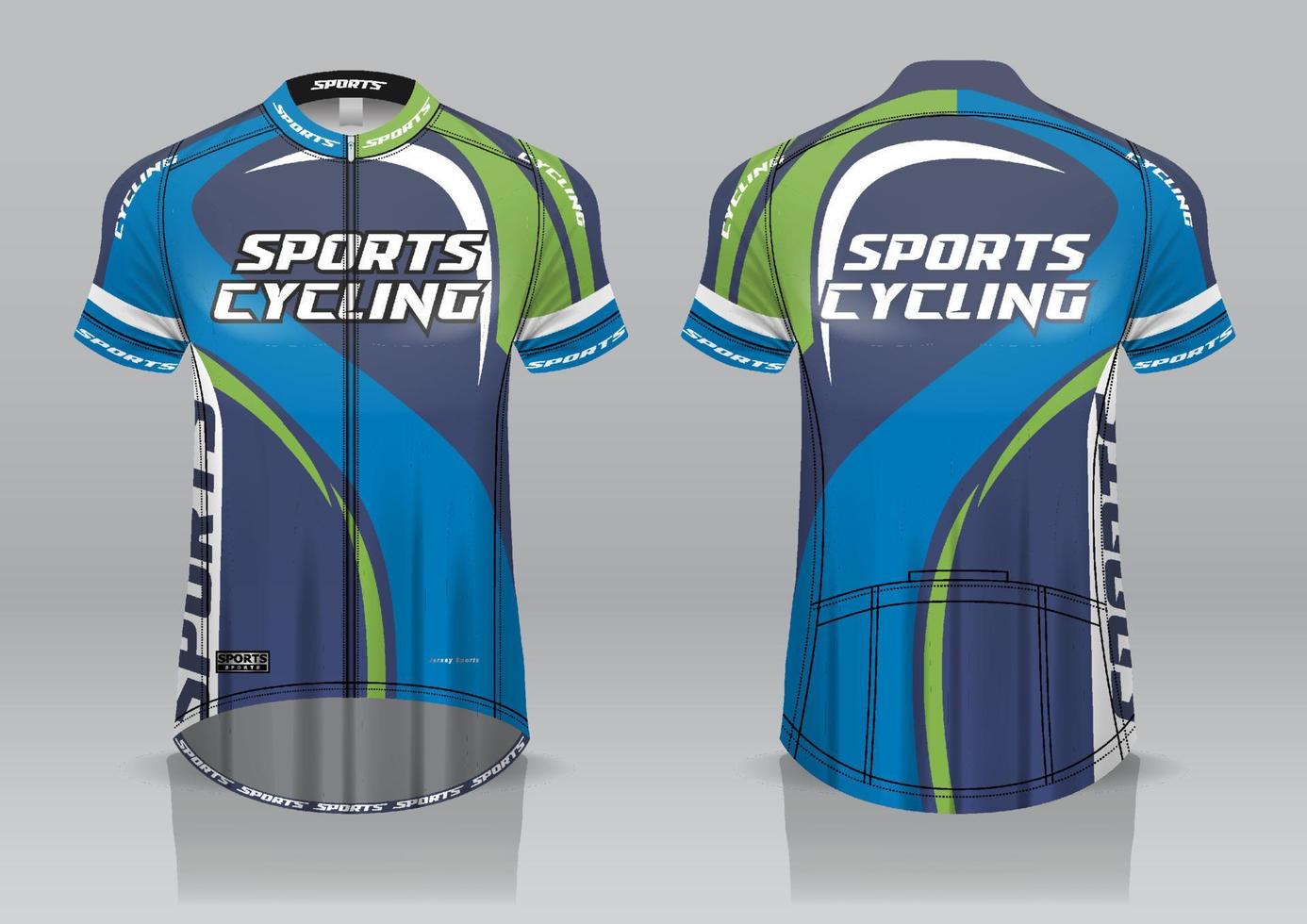 diseño de camiseta para ciclismo, vista frontal y posterior, uniforme elegante y fácil de editar e imprimir, uniforme del equipo de ciclismo vector