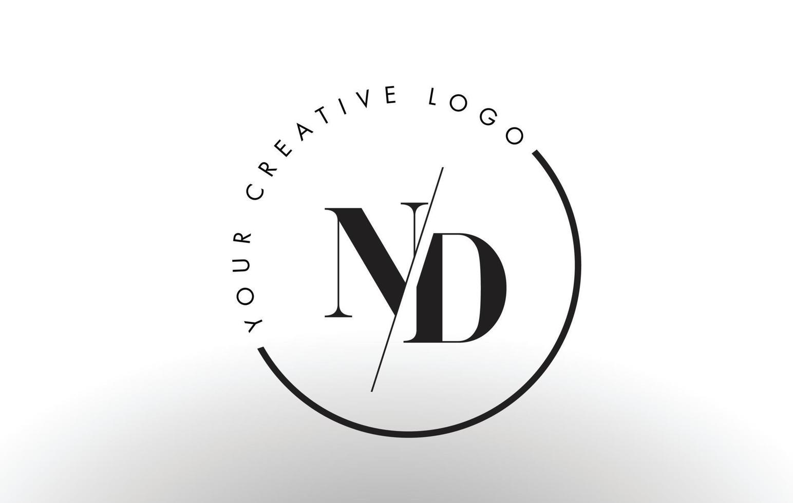 ND Serif Letter Logo Design with Creative Intersected Cut. vector