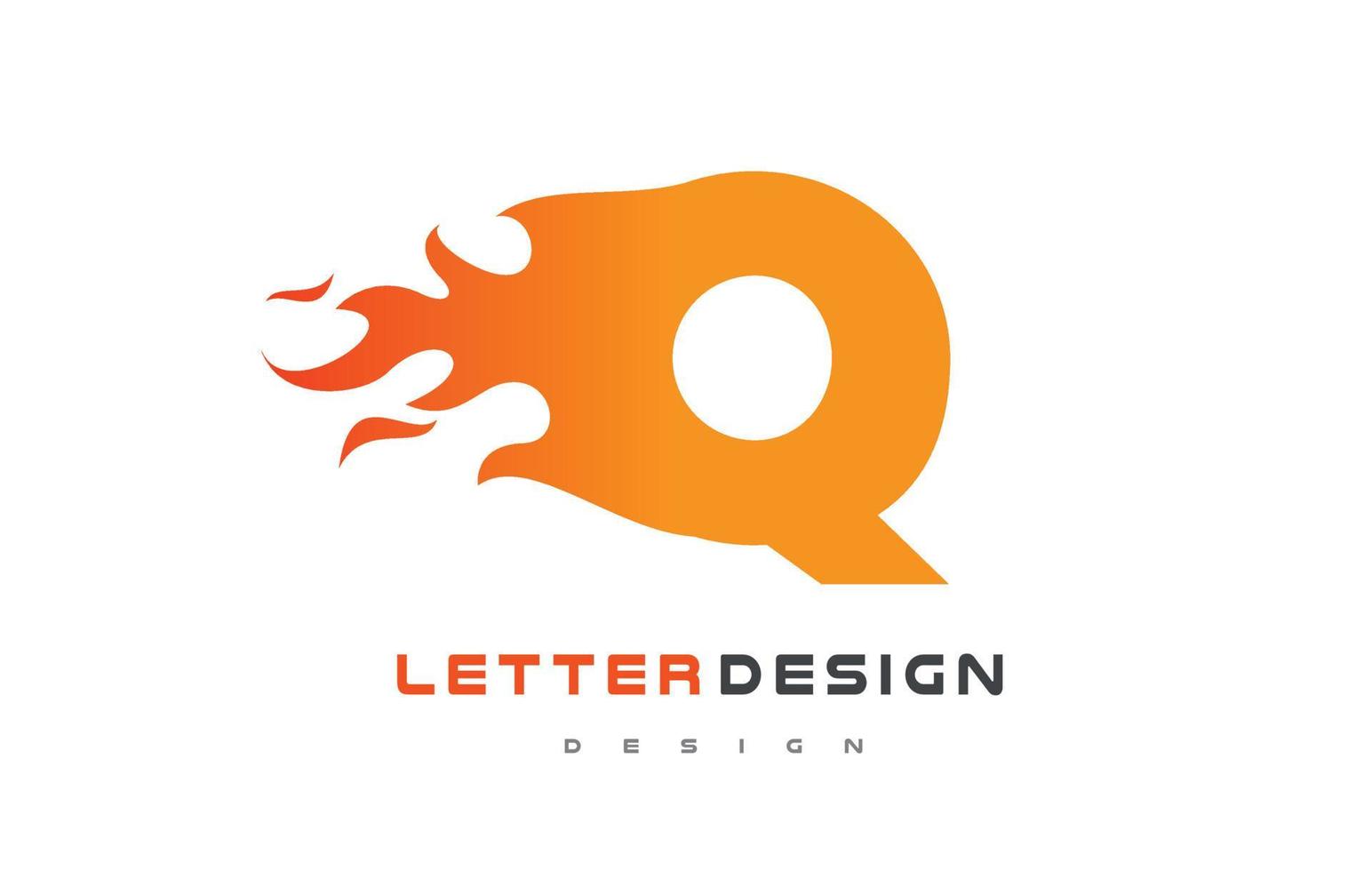 Q Letter Flame Logo Design. Fire Logo Lettering Concept. vector