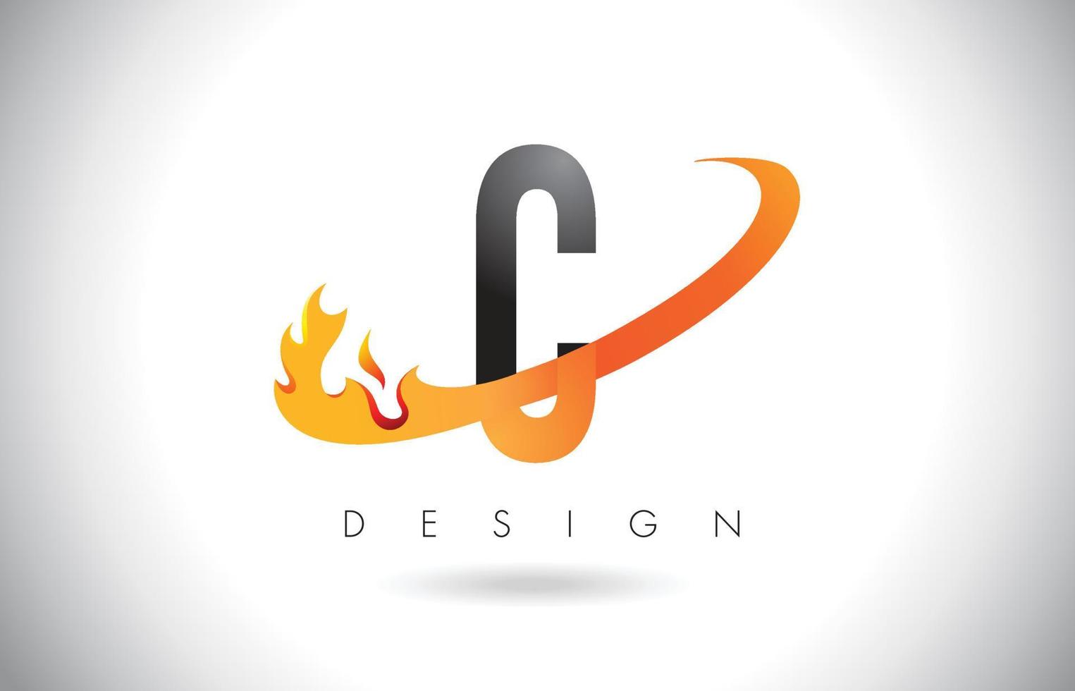 C Letter Logo with Fire Flames Design and Orange Swoosh. vector