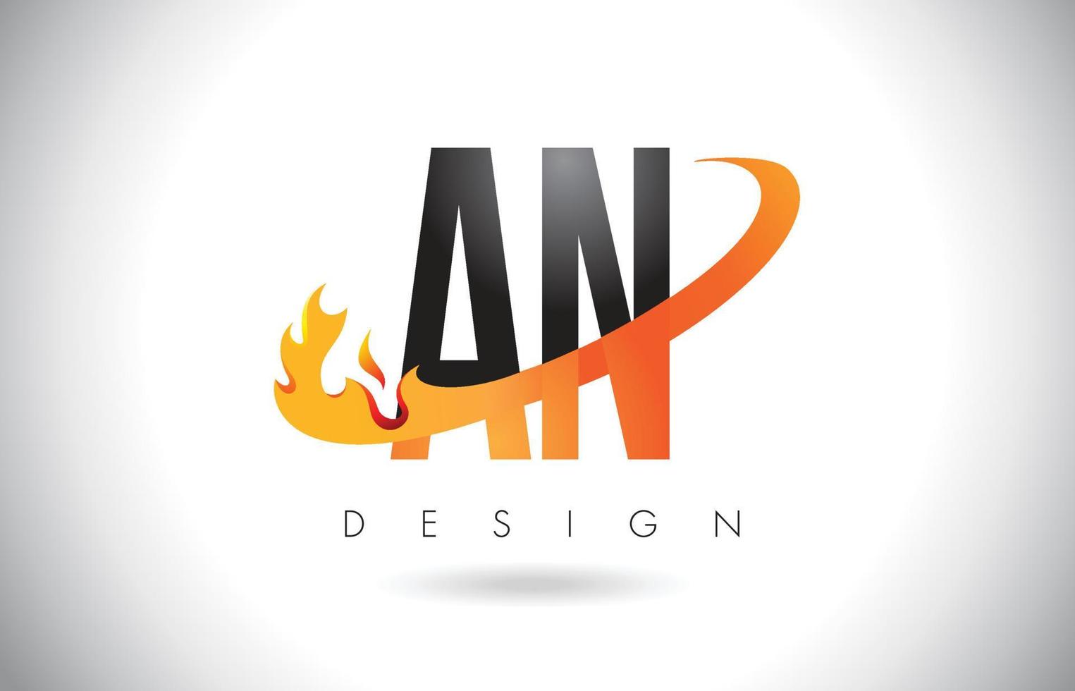 AN A N Letter Logo with Fire Flames Design and Orange Swoosh. vector