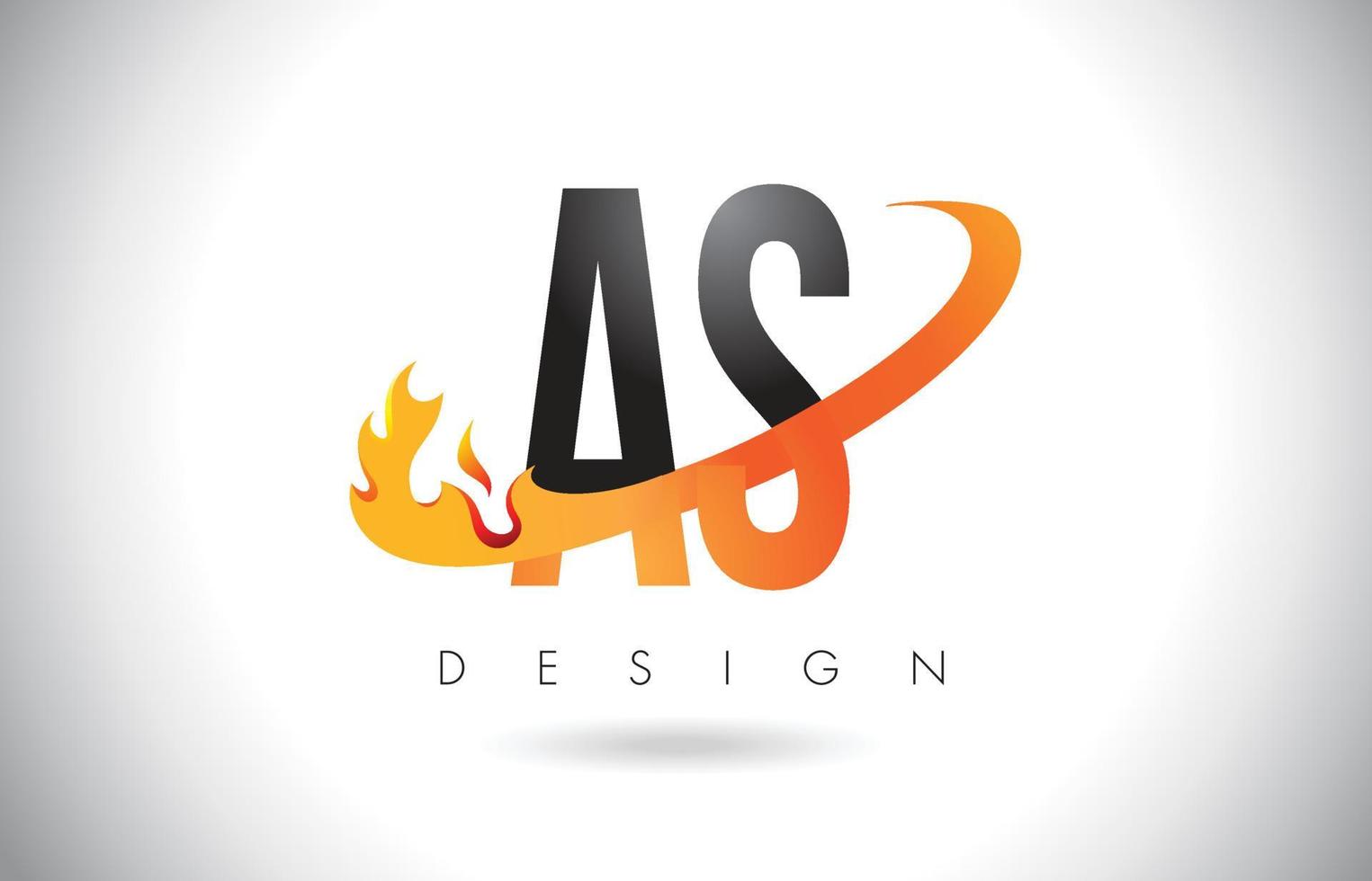 AS A S Letter Logo with Fire Flames Design and Orange Swoosh. vector