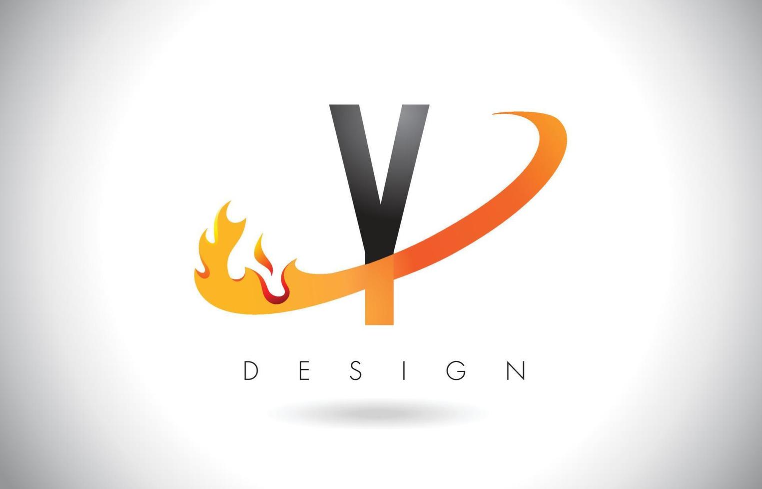 Y Letter Logo with Fire Flames Design and Orange Swoosh. vector