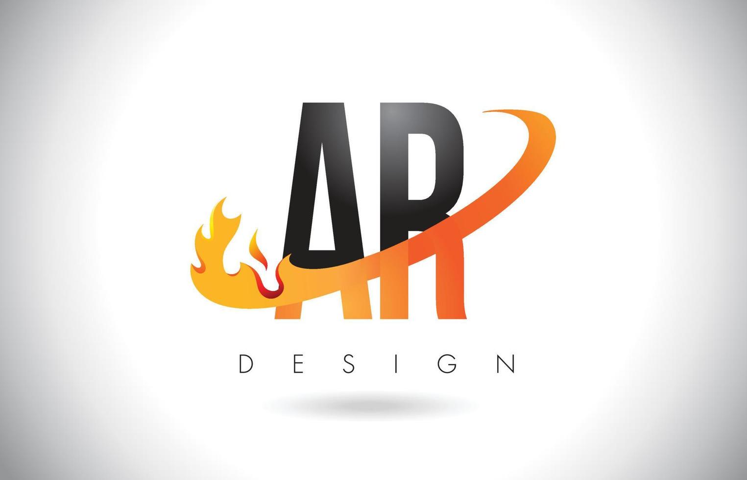 Logotipo de letra ar ar con diseño de llamas de fuego y swoosh naranja. vector