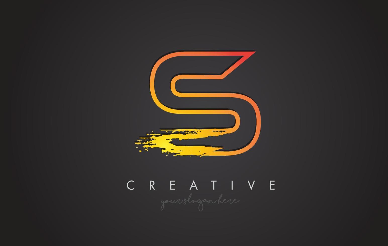 S Letter Design with Golden Outline and Grunge Brush Texture. vector