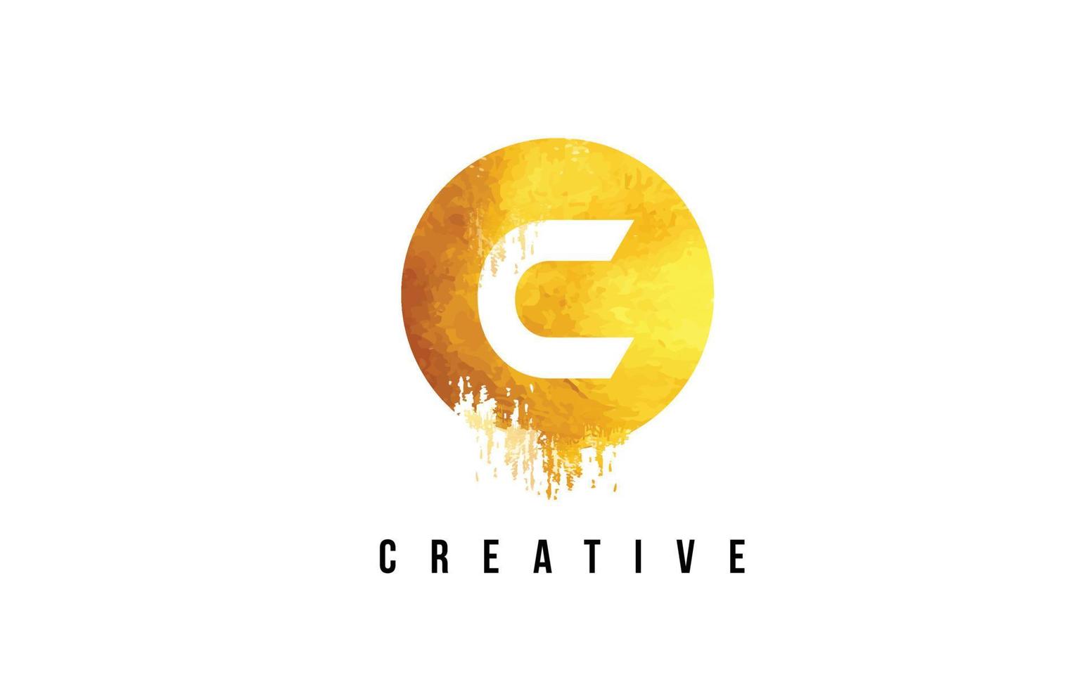 Diseño de logotipo c letra dorada con textura circular dorada redonda. vector