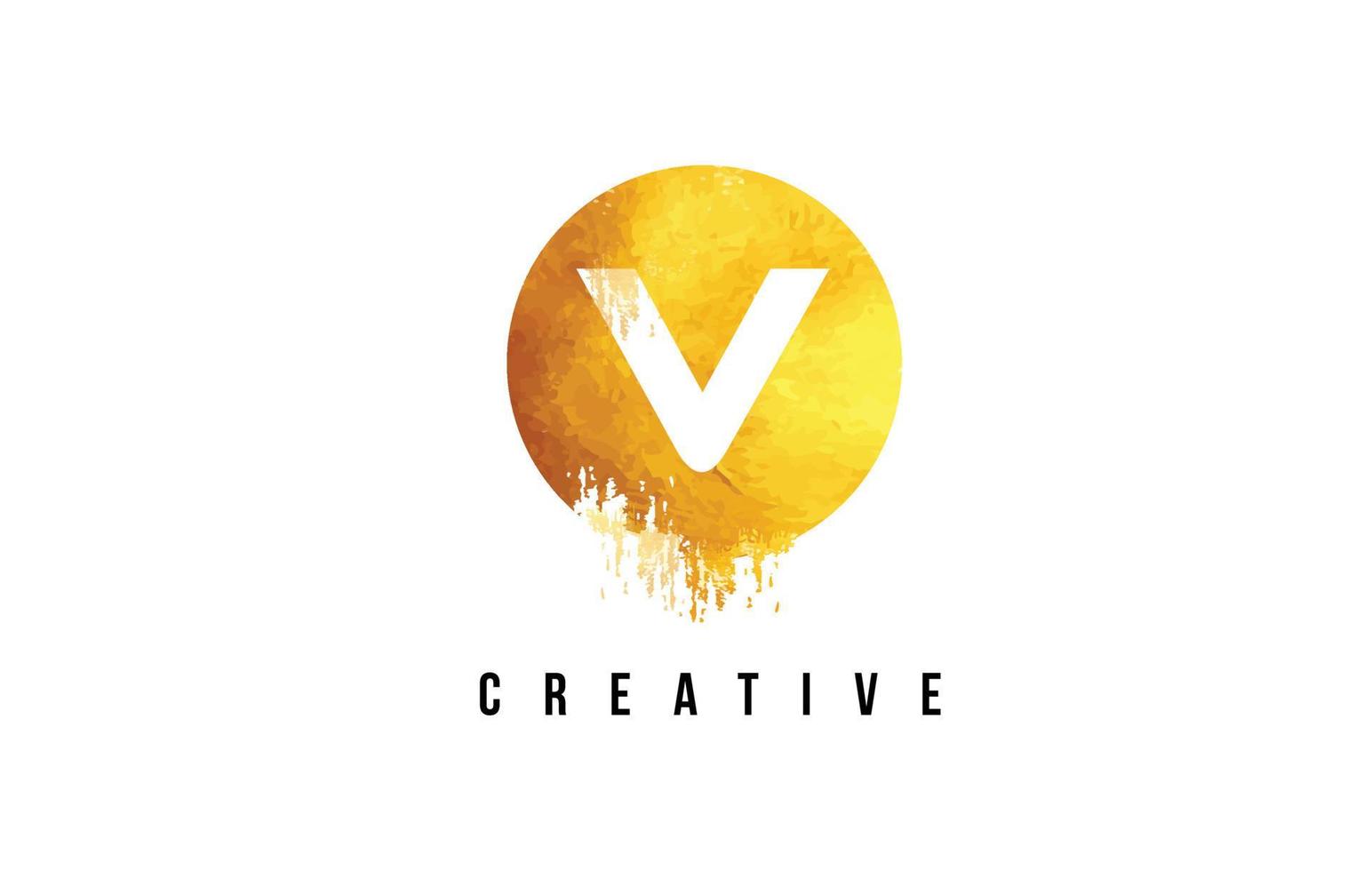 V Gold Letter Logo Design with Round Circular Golden Texture. 4893280