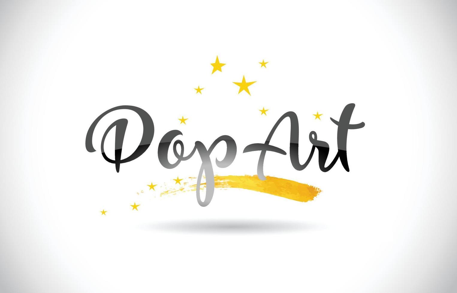 PopArt Word Vector Text with Golden Stars Trail and Handwritten Curved Font.