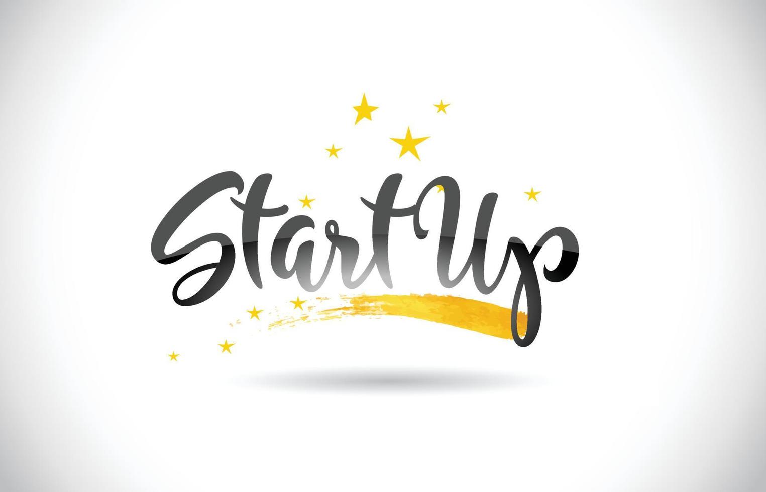 StartUp Word Vector Text with Golden Stars Trail and Handwritten Curved Font.