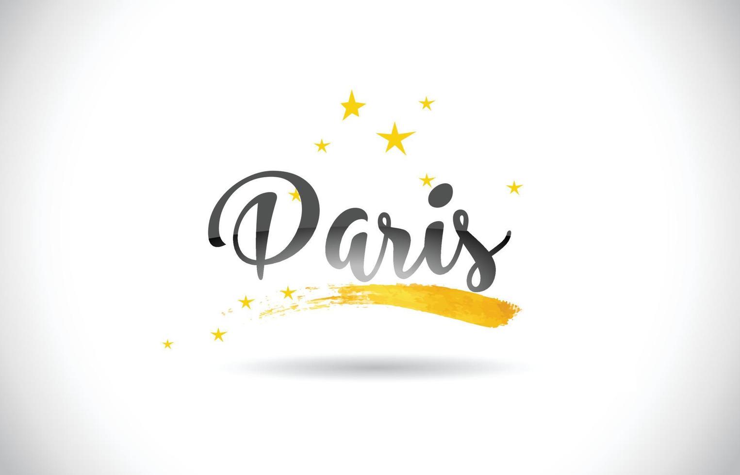 Paris Word Vector Text with Golden Stars Trail and Handwritten Curved Font.