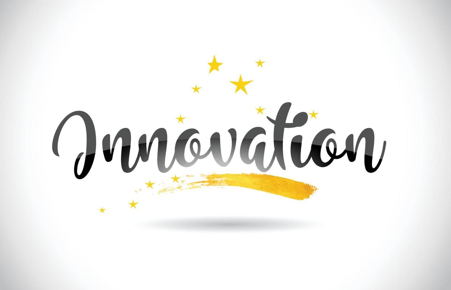 Innovation Word Vector Text with Golden Stars Trail and Handwritten Curved Font.