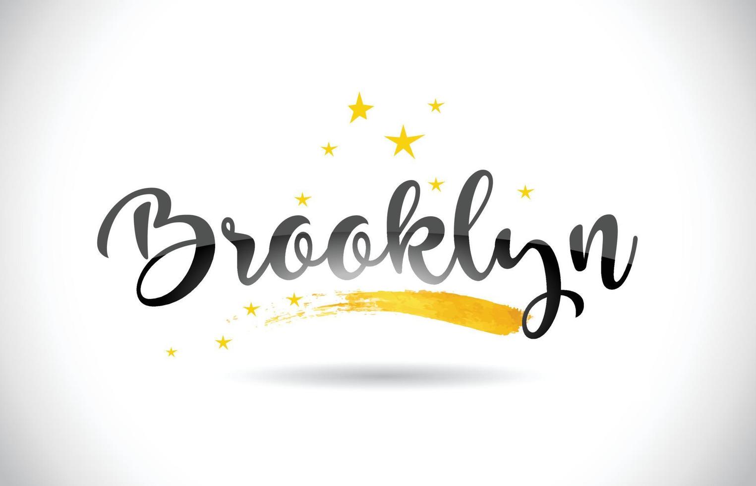 Brooklyn Word Vector Text with Golden Stars Trail and Handwritten Curved Font.