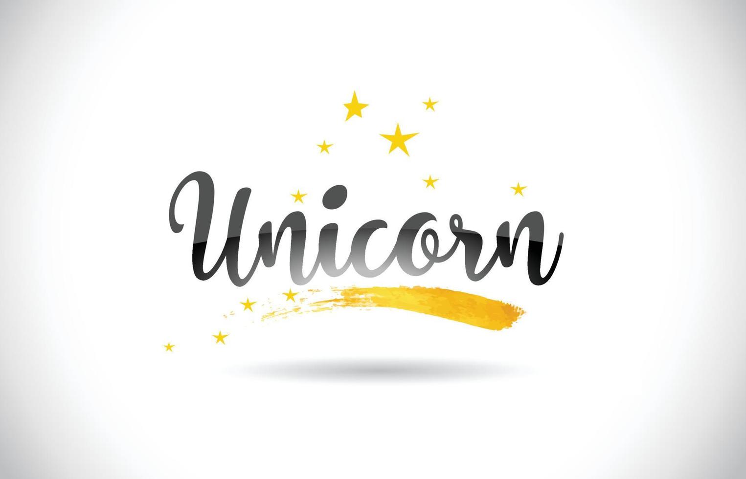 Unicorn Word Vector Text with Golden Stars Trail and Handwritten Curved Font.