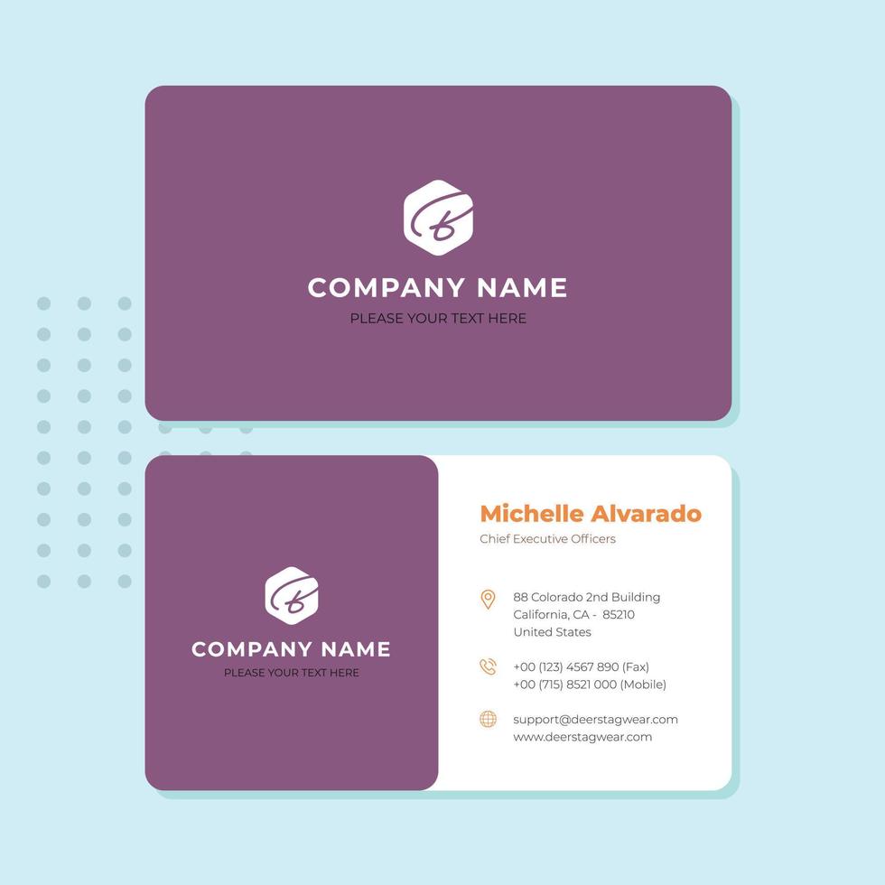 Purple professional and elegant business card template is perfect for your company and job title, creative business card, vector design template, clean business card