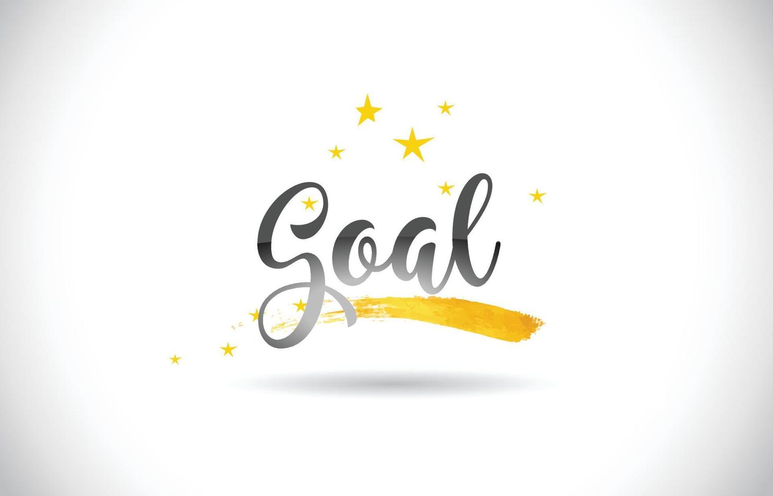 Goal Word Vector Text with Golden Stars Trail and Handwritten Curved Font.