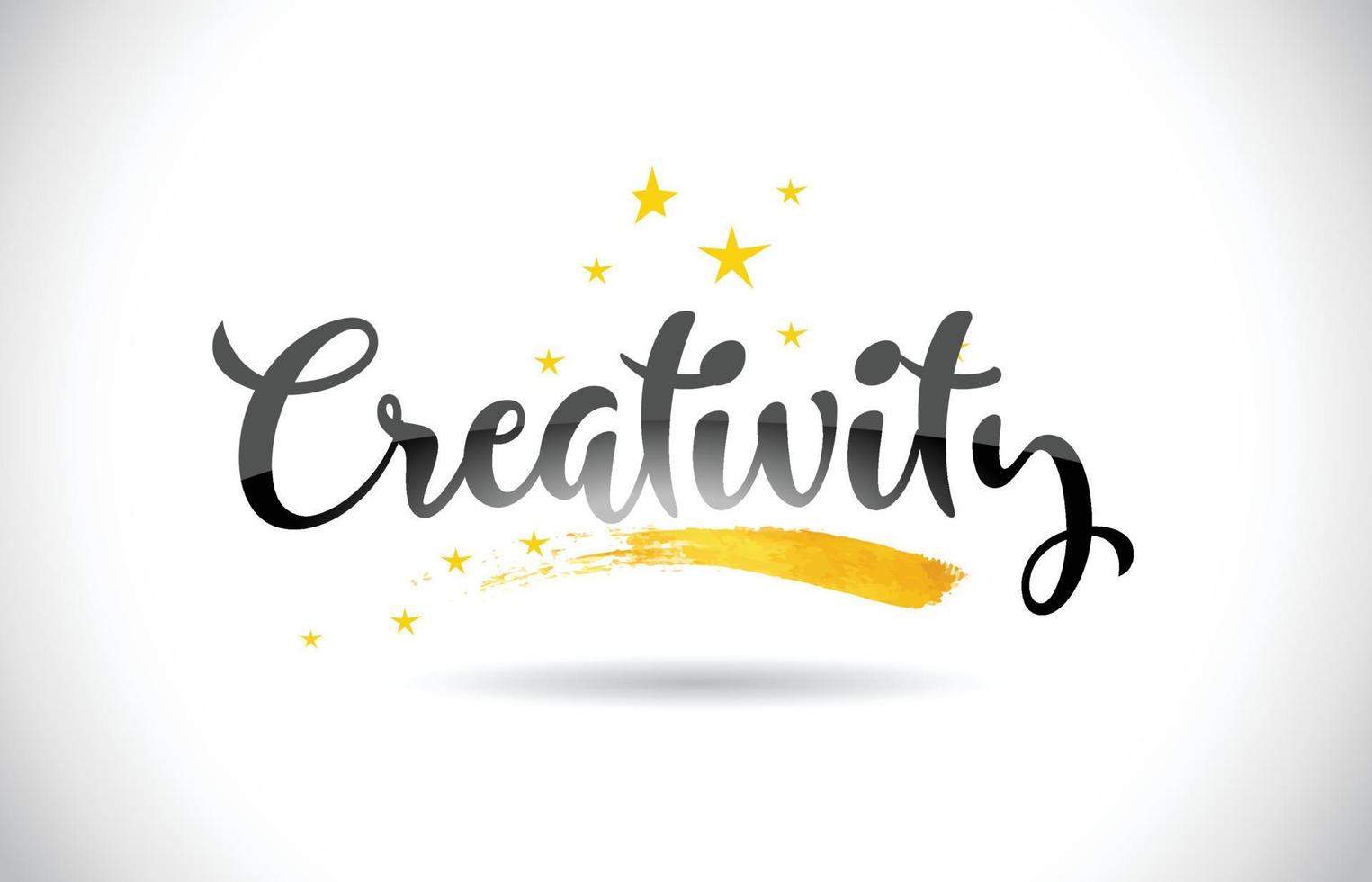 Creativity Word Vector Text with Golden Stars Trail and Handwritten Curved Font.