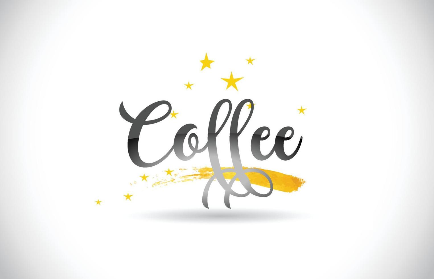 Coffee Word Vector Text with Golden Stars Trail and Handwritten Curved Font.