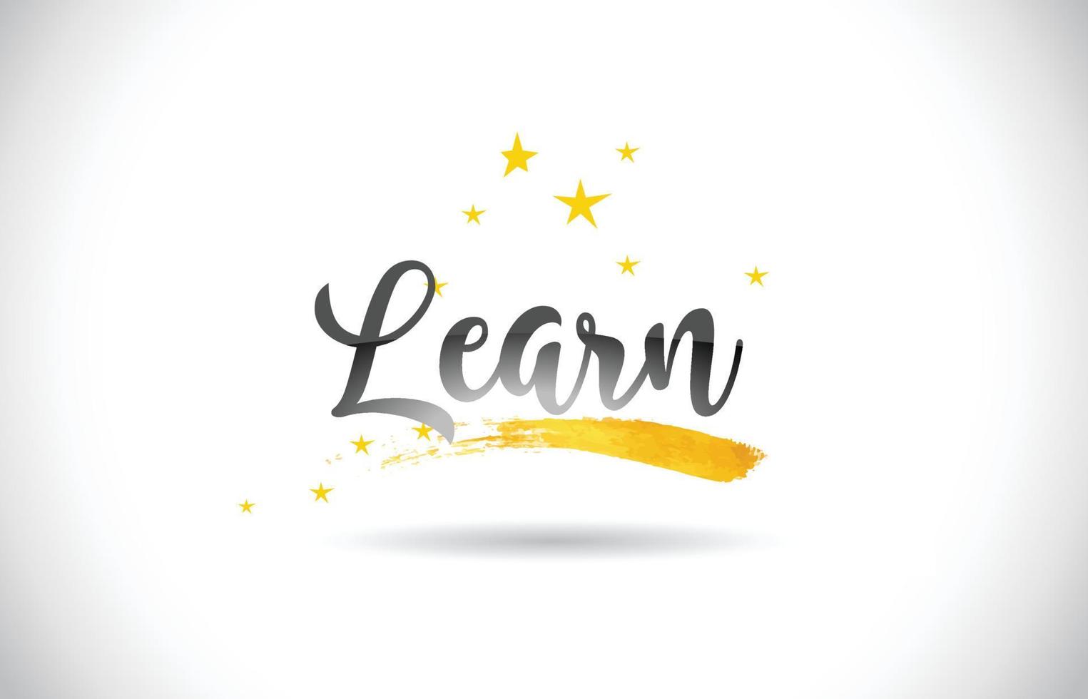Learn Word Vector Text with Golden Stars Trail and Handwritten Curved Font.