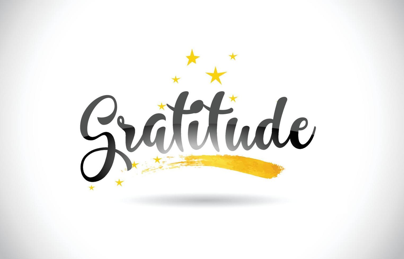 Gratitude Word Vector Text with Golden Stars Trail and Handwritten Curved Font.