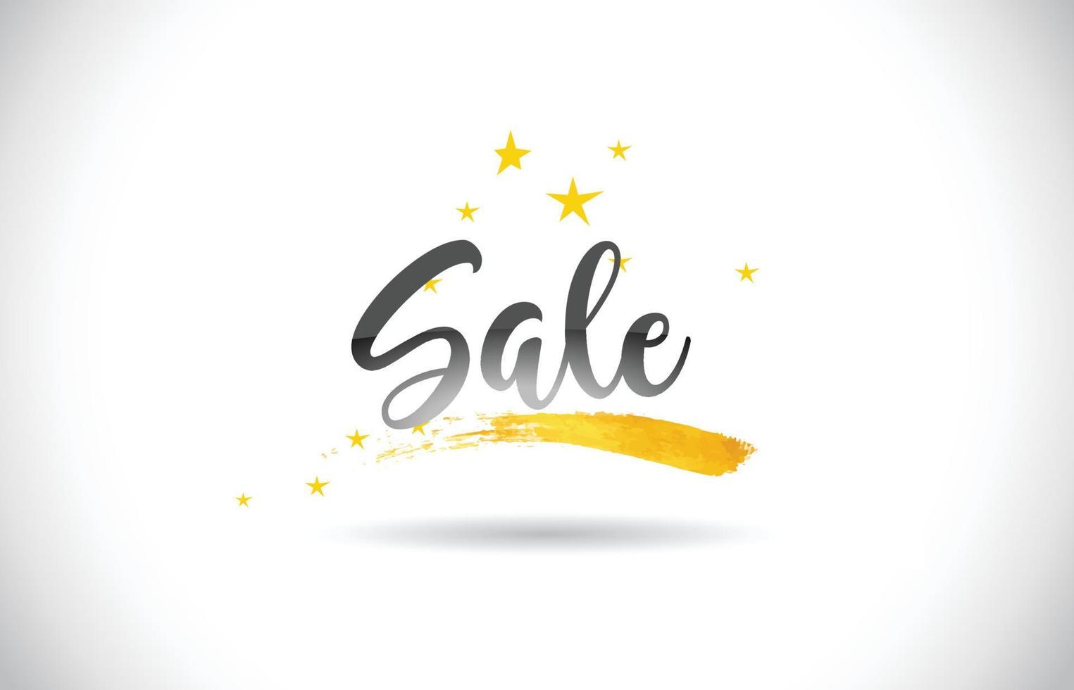 Sale Word Vector Text with Golden Stars Trail and Handwritten Curved Font.