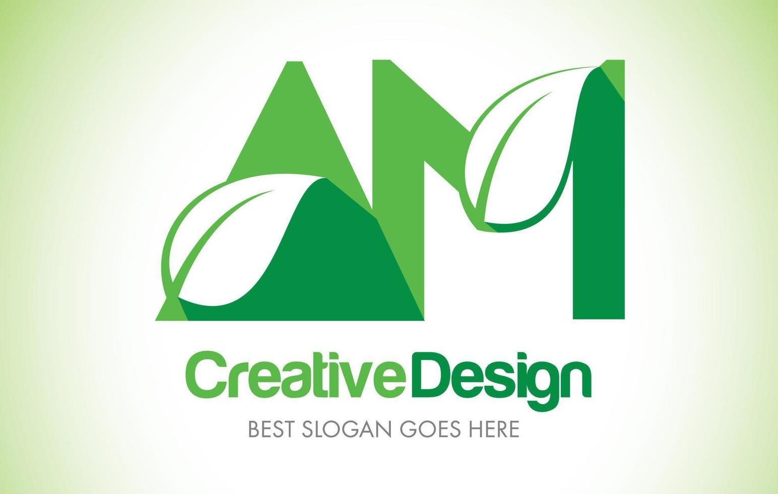 AM Green Leaf Letter Design Logo. Eco Bio Leaf Letter Icon Illustration Logo. vector