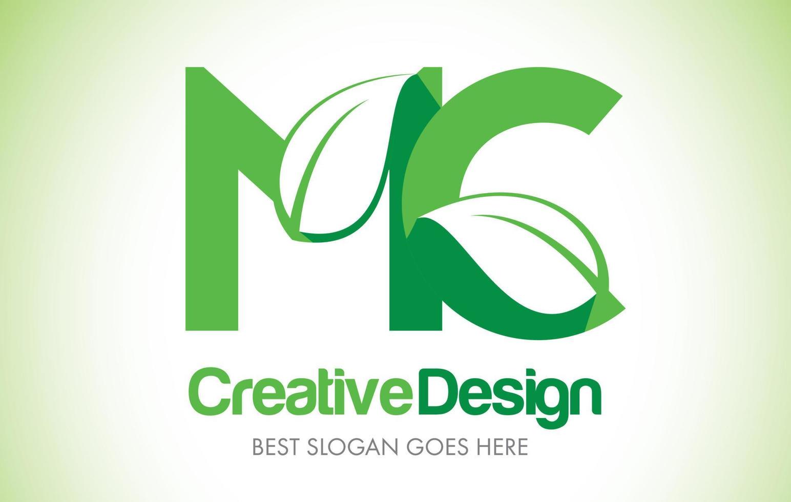 MC Green Leaf Letter Design Logo. Eco Bio Leaf Letter Icon Illustration Logo. vector
