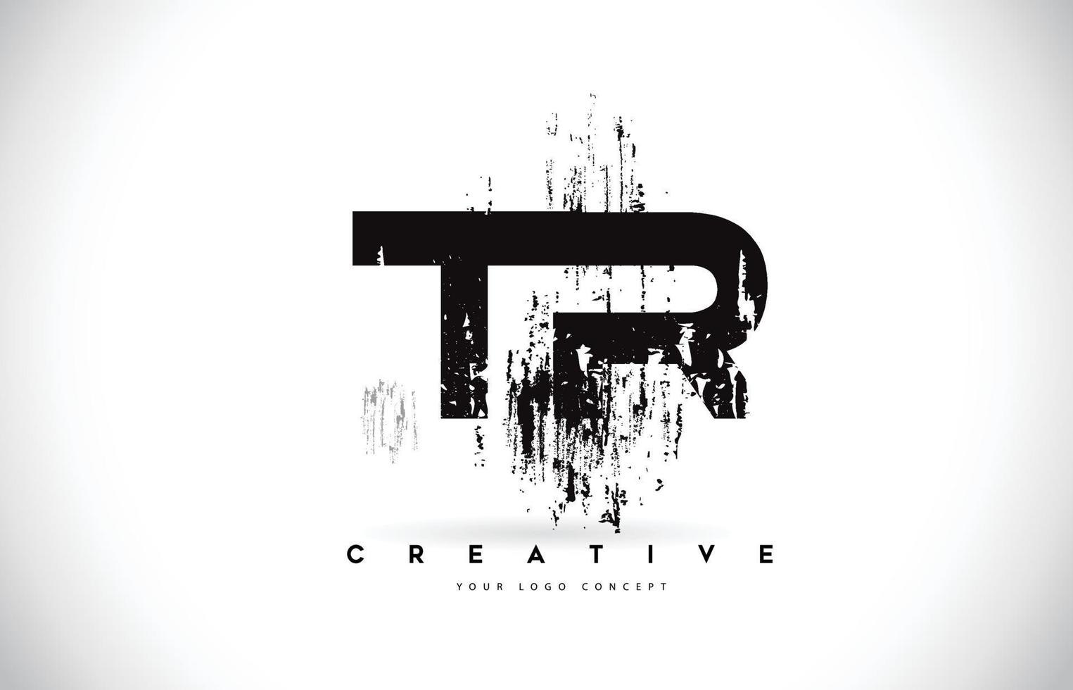 TR T R Grunge Brush Letter Logo Design in Black Colors Vector Illustration.