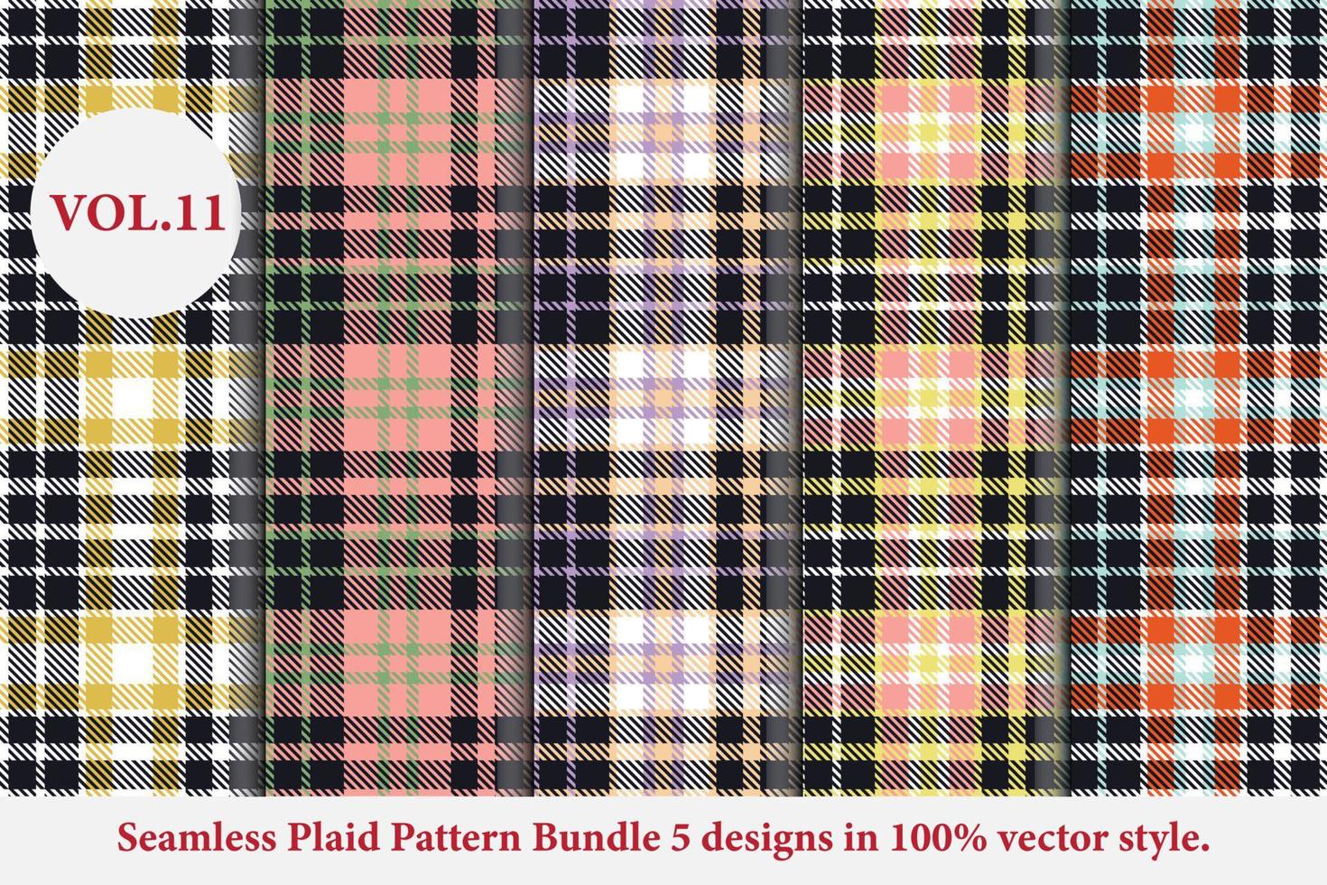 Plaid Pattern Bundle 5 designs Buffalo Vector, Tartan Fabric background wallpaper, Monochrome patterns collection vector