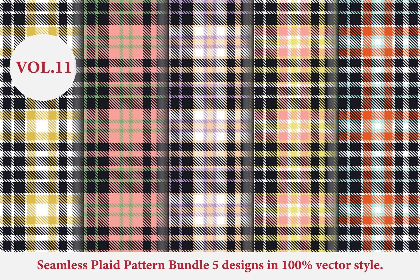 Plaid Pattern Bundle 5 designs Buffalo Vector, Tartan Fabric background wallpaper, Monochrome patterns collection vector