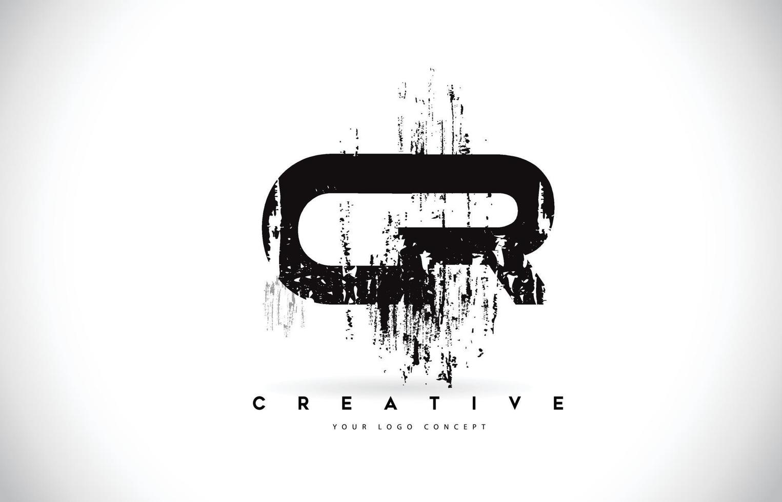 CR C R Grunge Brush Letter Logo Design in Black Colors Vector Illustration.
