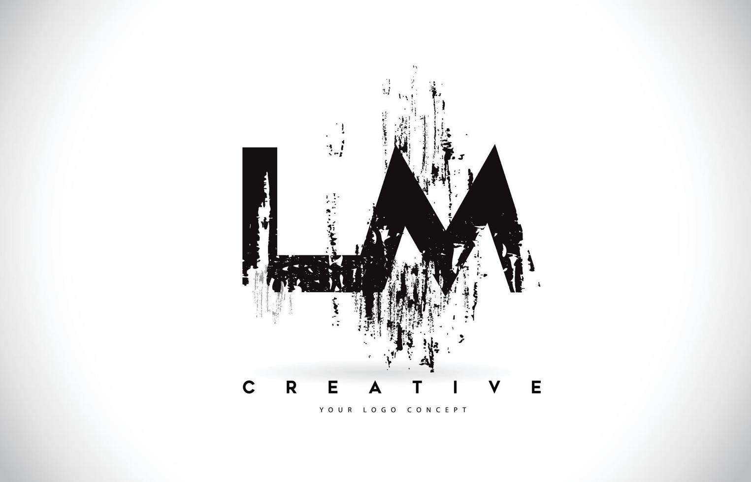 LM L M Grunge Brush Letter Logo Design in Black Colors Vector Illustration.