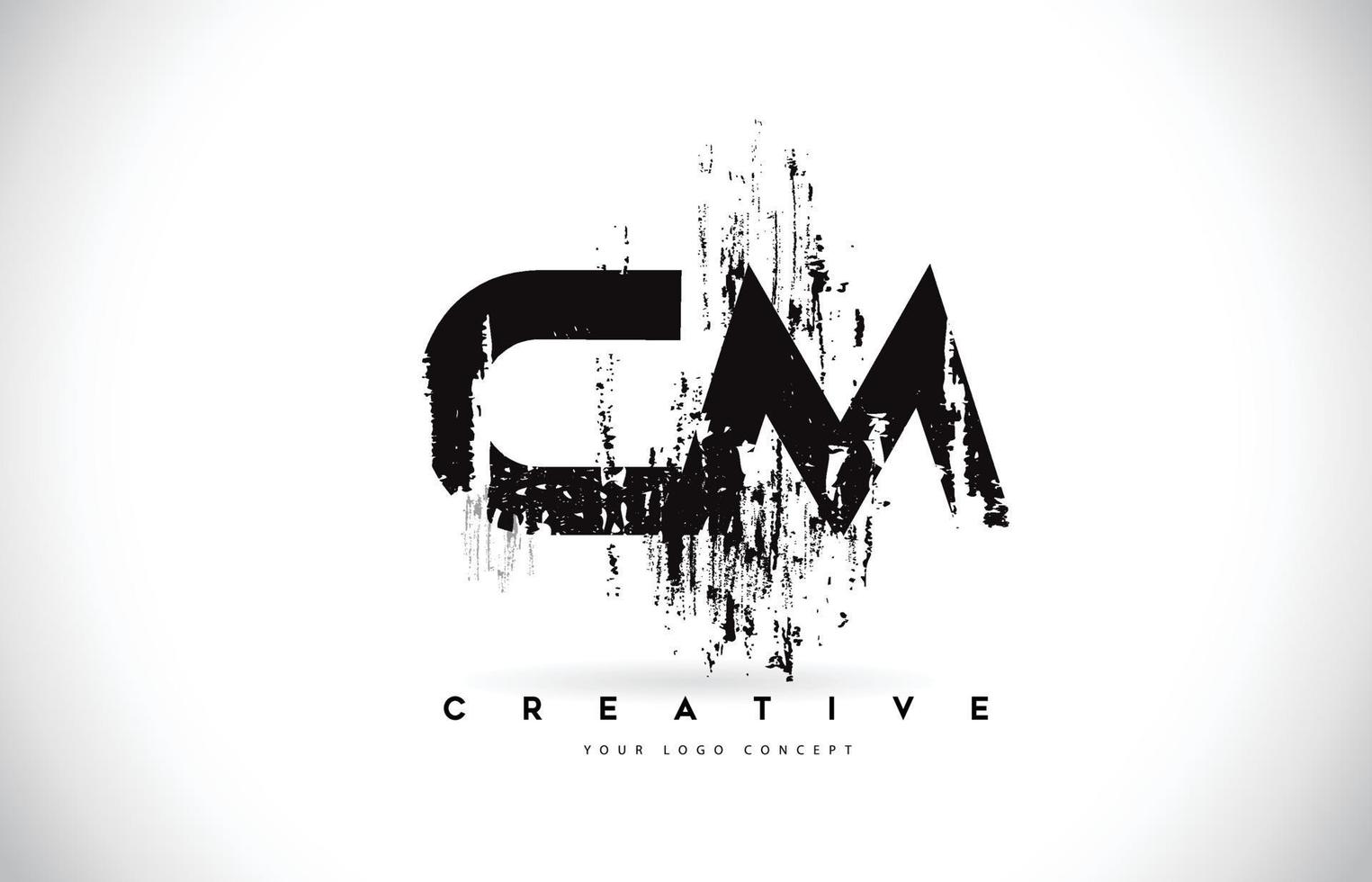 CM C M Grunge Brush Letter Logo Design in Black Colors Vector Illustration.