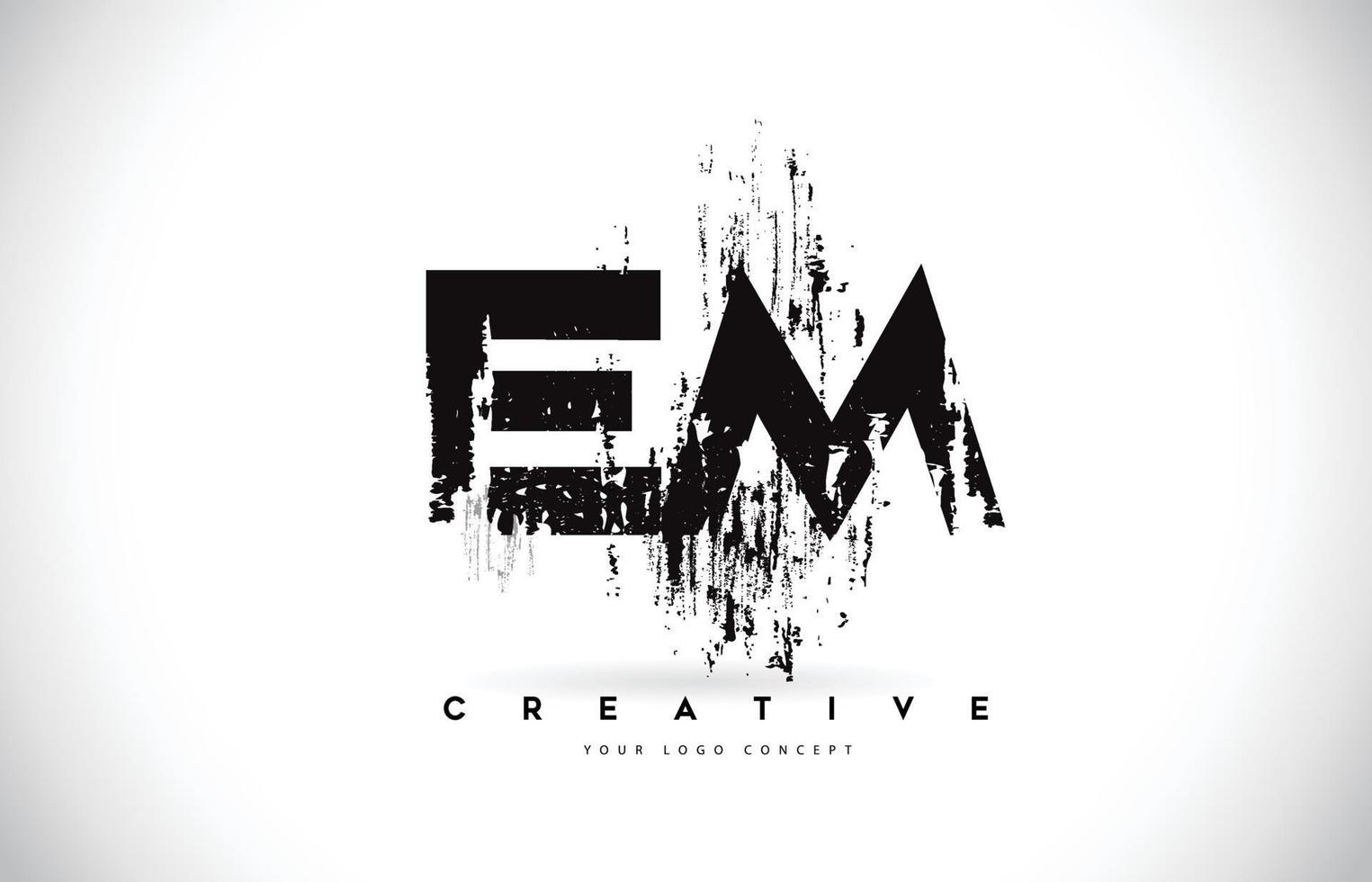 em em grunge brush letter logo design en colores negros ilustración vectorial. vector