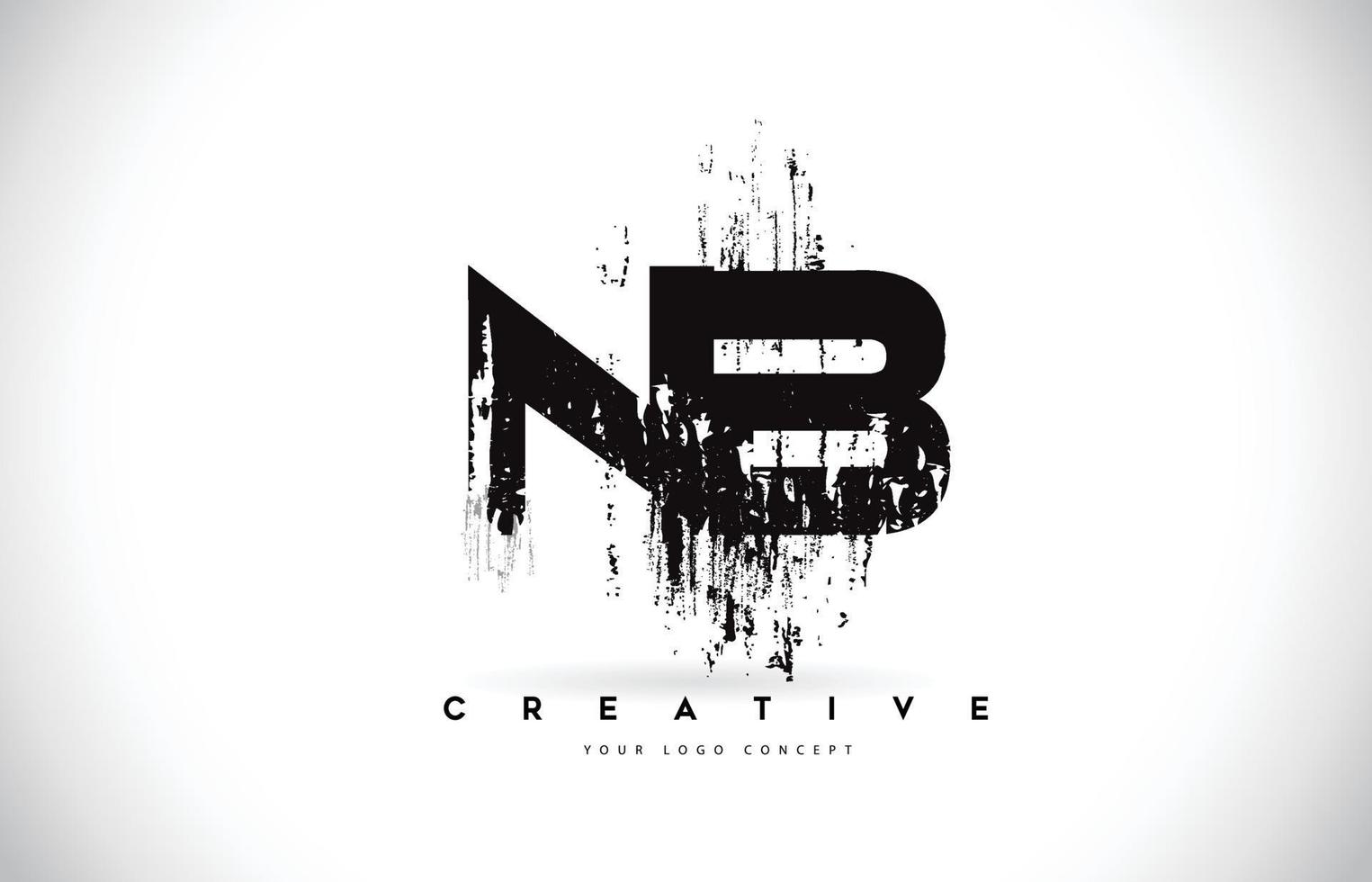 Nb nb diseño de logotipo de letra de pincel grunge en colores negros ilustración vectorial. vector