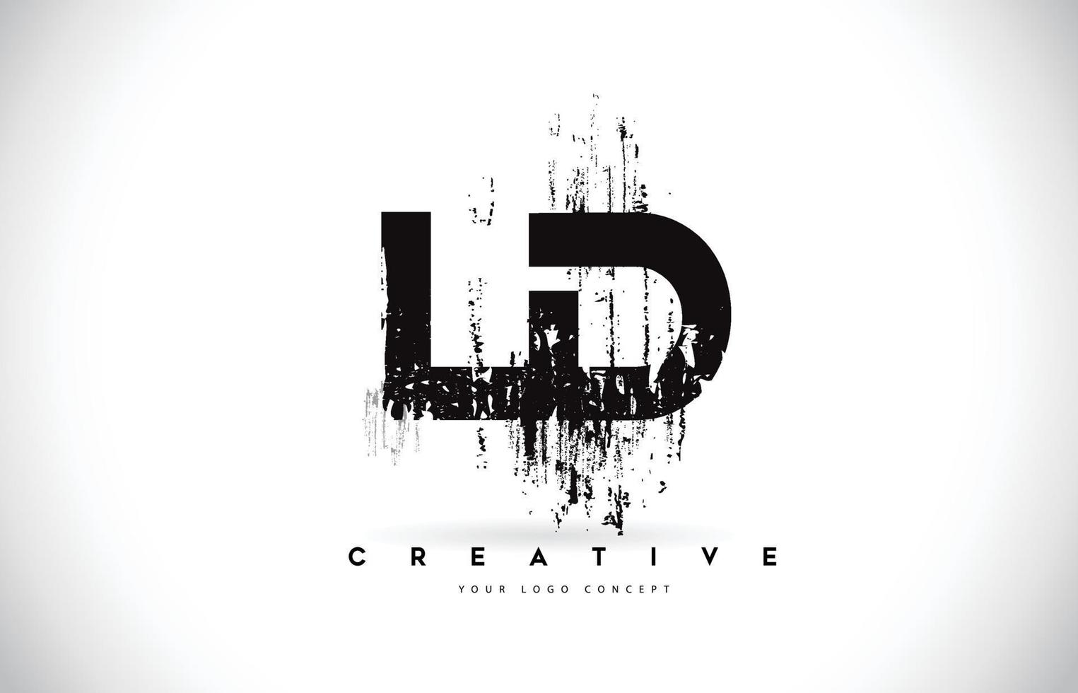 LD L D Grunge Brush Letter Logo Design in Black Colors Vector Illustration.