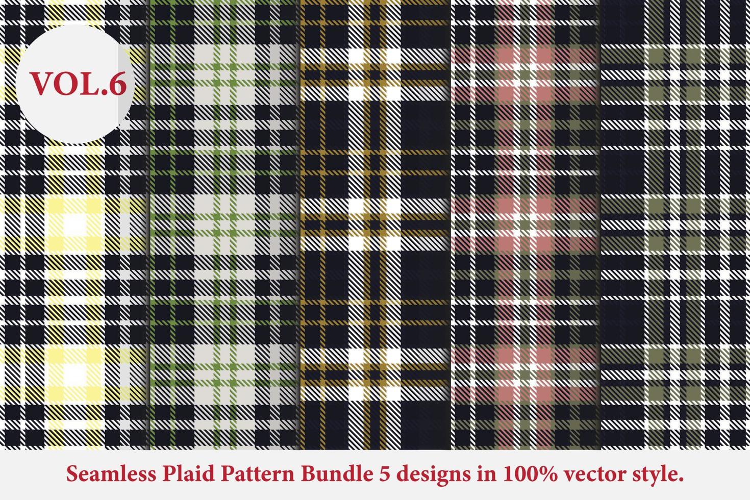 Plaid Pattern Bundle 5 designs Buffalo Vector, Tartan Fabric background wallpaper, Monochrome patterns collection vector