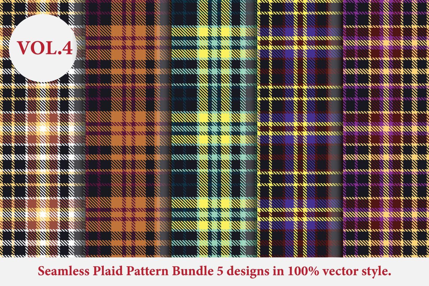Plaid Pattern Bundle 5 designs Buffalo Vector, Tartan Fabric background wallpaper, Monochrome patterns collection vector