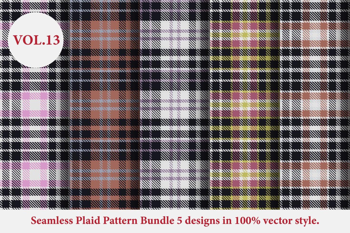 Plaid Pattern Bundle 5 designs Buffalo Vector, Tartan Fabric background wallpaper, Monochrome patterns collection vector