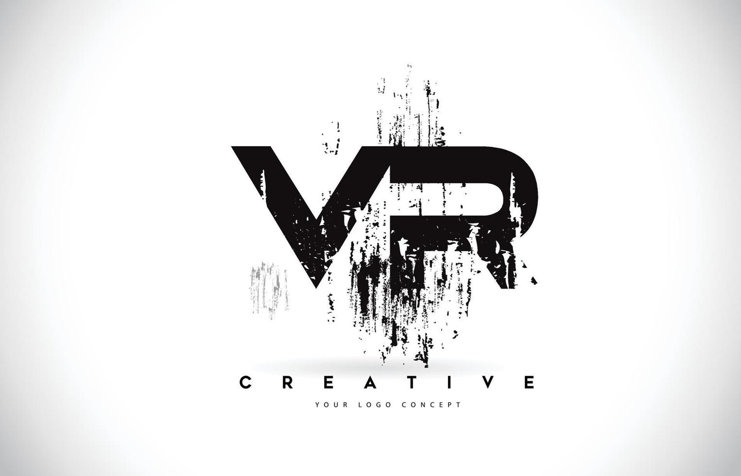 VR V R Grunge Brush Letter Logo Design in Black Colors Vector Illustration.