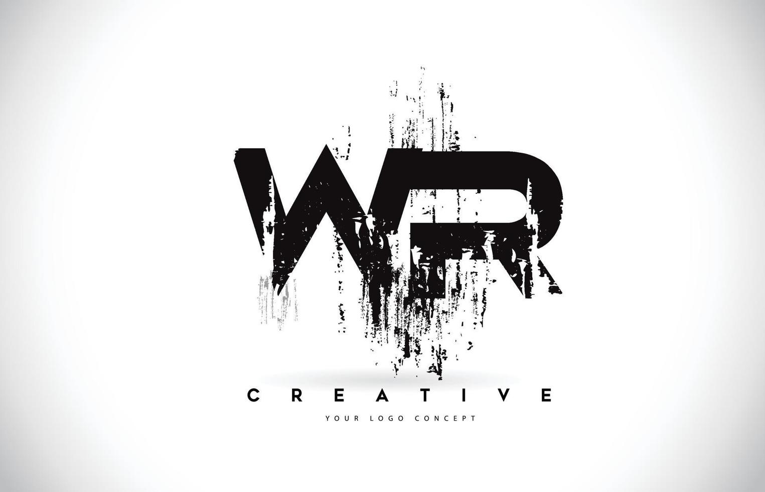 WR W R Grunge Brush Letter Logo Design in Black Colors Vector Illustration.