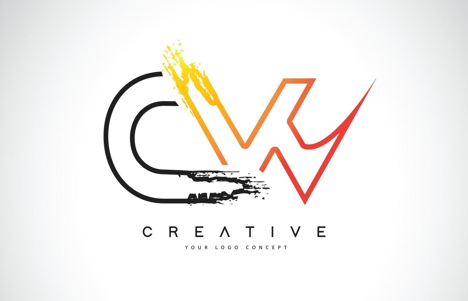 CW Creative Modern Logo Design with Orange and Black Colors. Monogram Stroke Letter Design. vector