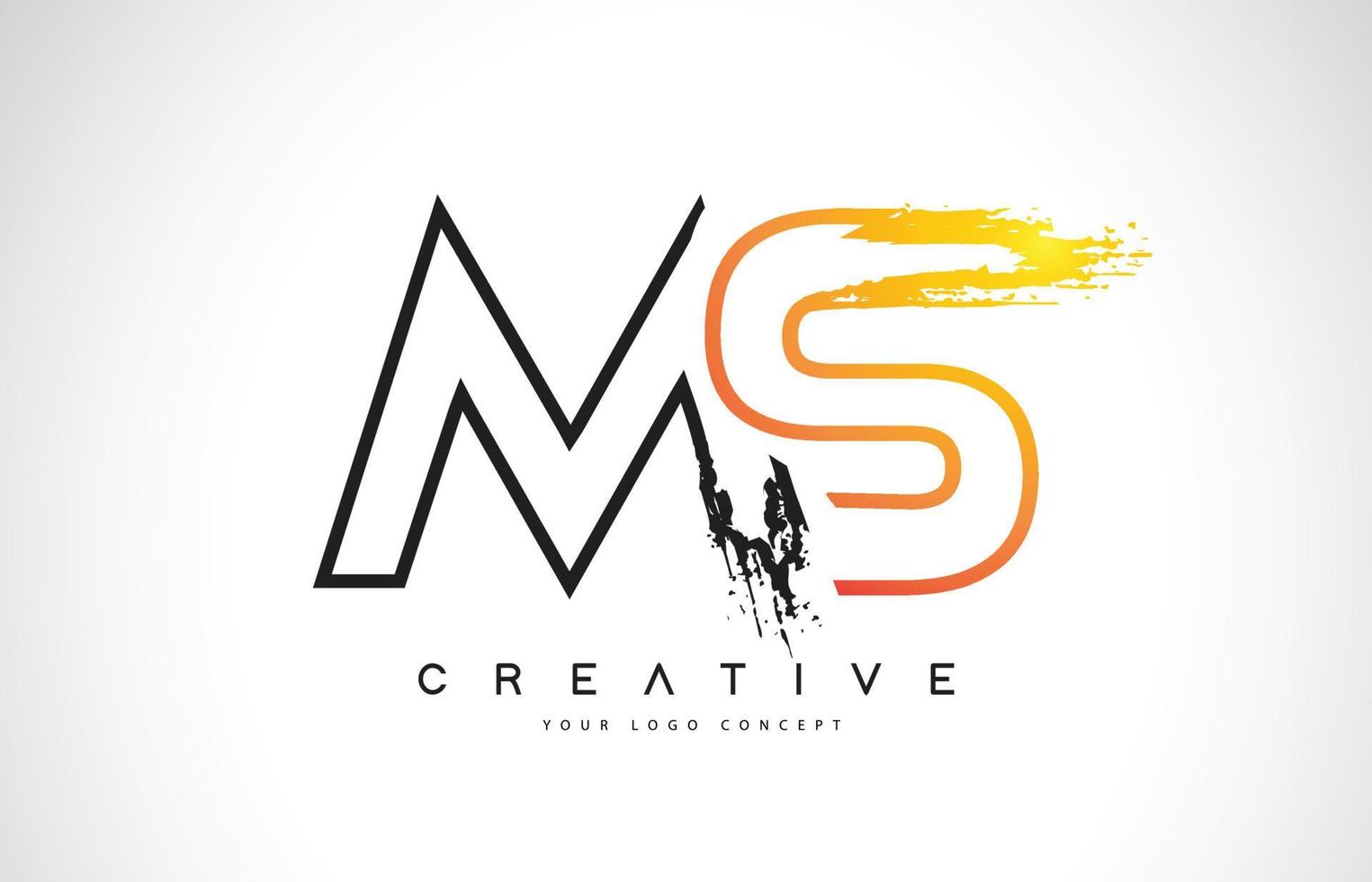 ms creativo diseño de logotipo moderno con colores naranja y negro. diseño de letra de trazo de monograma. vector
