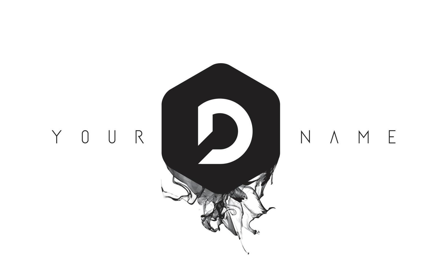 D Letter Logo Design with Black Ink Spill vector