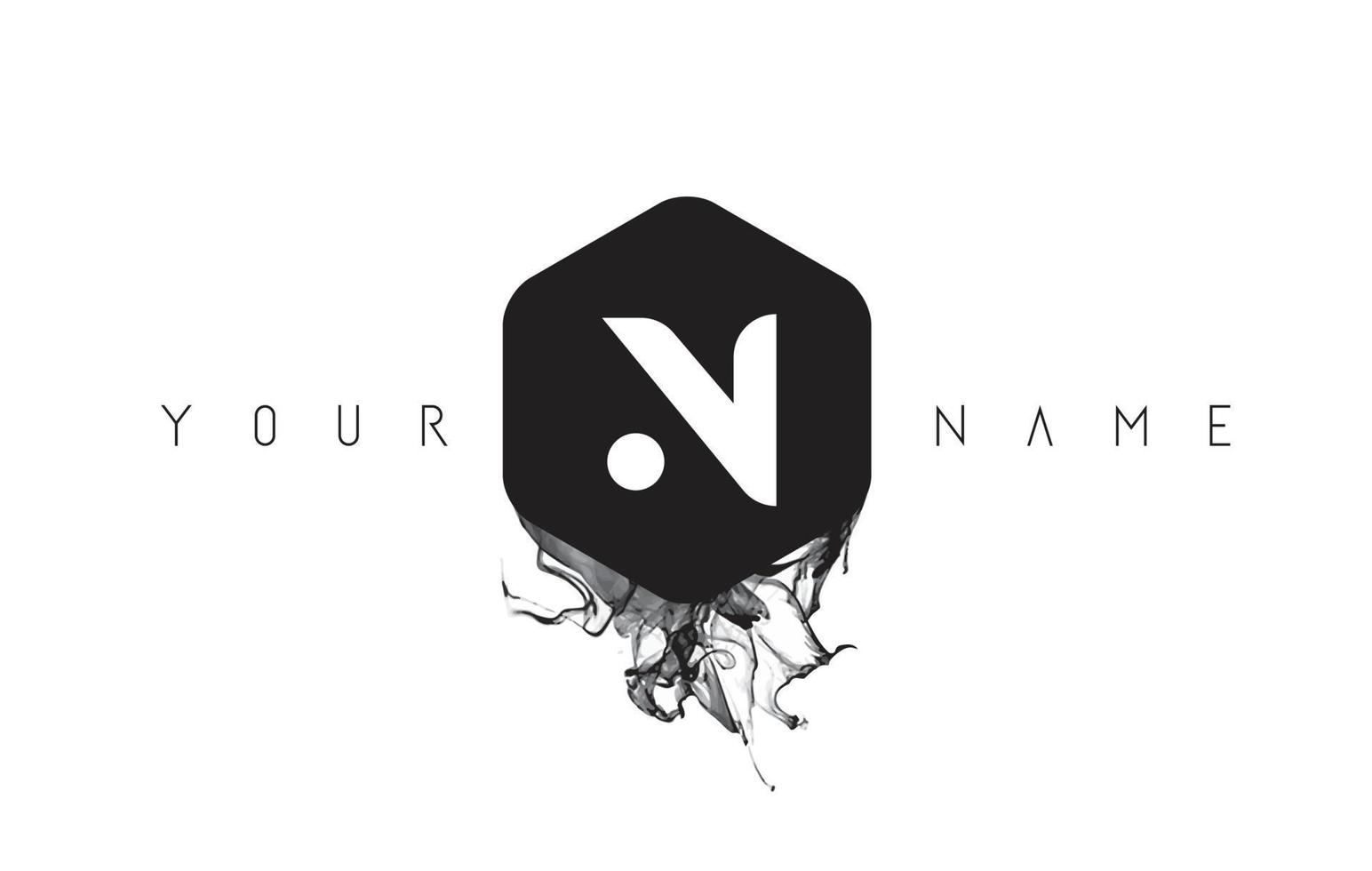 Diseño de logotipo de letra n con derrame de tinta negra vector