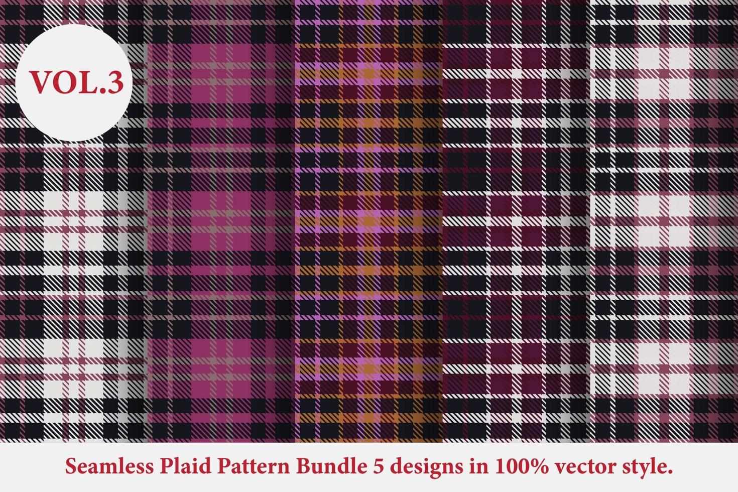 Plaid Pattern Bundle 5 designs Buffalo Vector, Tartan Fabric background wallpaper, Monochrome patterns collection vector