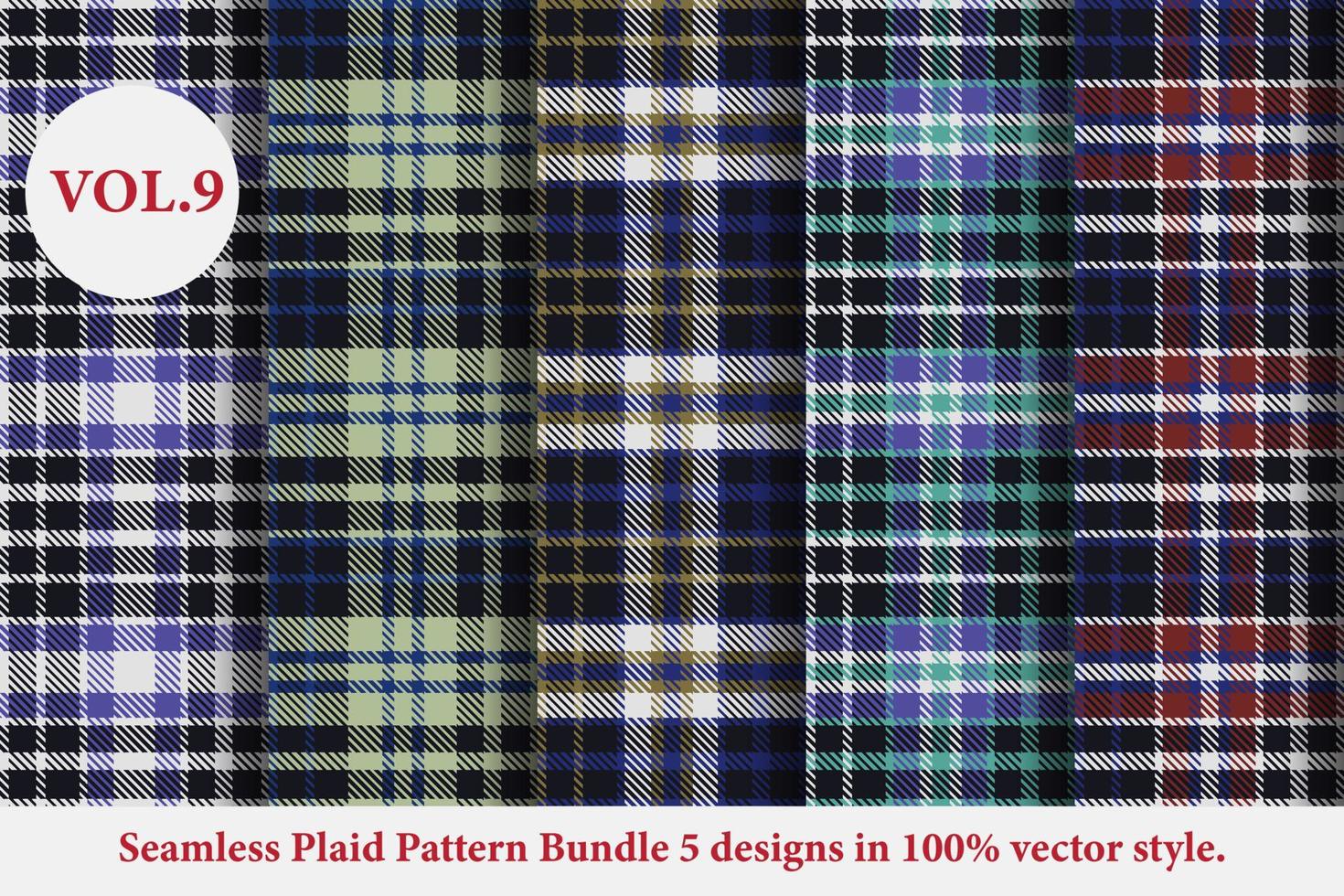 Plaid Pattern Bundle 5 designs Buffalo Vector, Tartan Fabric background wallpaper, Monochrome patterns collection vector