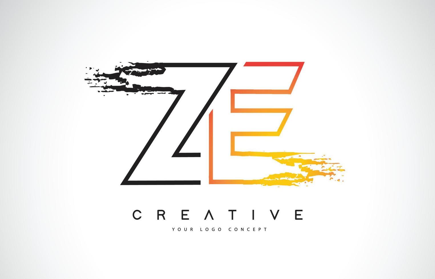 Ze creativo diseño de logotipo moderno con colores naranja y negro. diseño de letra de trazo de monograma. vector