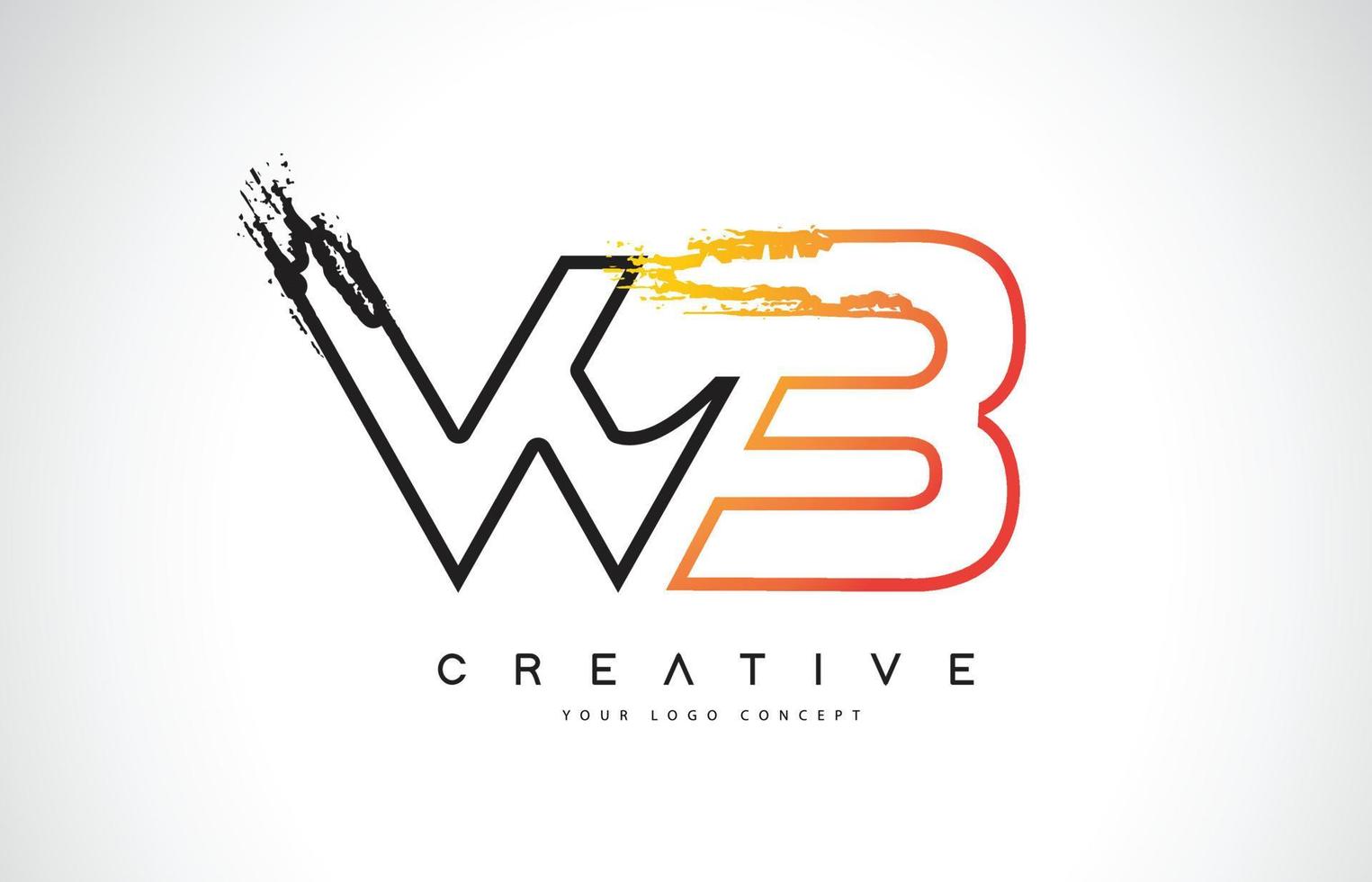 Diseño de logotipo moderno creativo de wb con colores naranja y negro. diseño de letra de trazo de monograma. vector